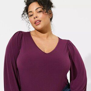 Studio Knit V-Neck Puff Long Sleeve Top Size 6X (30/32) Winter Bloom